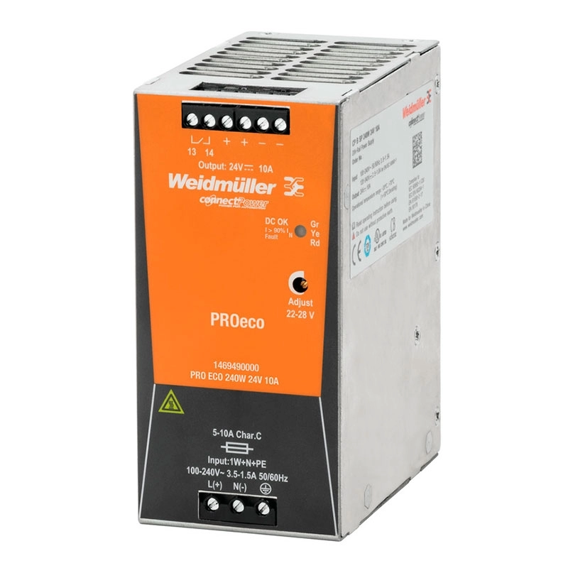 Fuente de alimentación 24VCC entrada 85/264VCA 10A montaje DIN