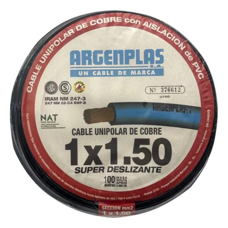 Rollo Cable Unipolar 1X1,5Mm2 Negro 750V