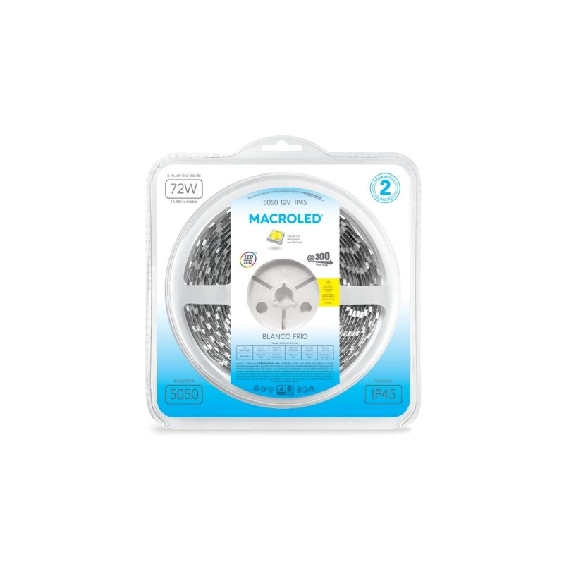 Tira LED 5050 blanco frío IP45 12VDC 14,4W 60 LED x 5 metros