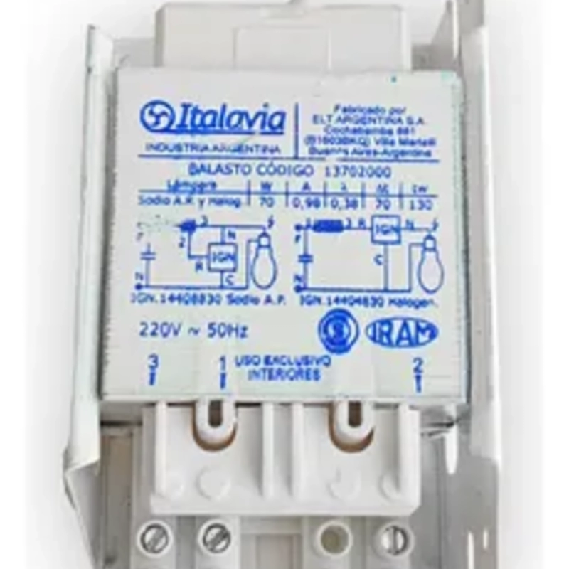 Balasto de interior 70W para lámpara vapor de sodio