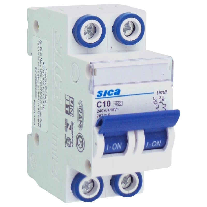 Interruptor Termomagnético Limit bipolar 10A curva C 3kA