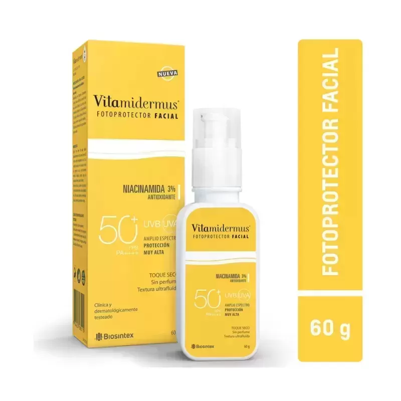 Fotoprotector Facial FPS 50 Toque Seco Vitamidermus x 60 g