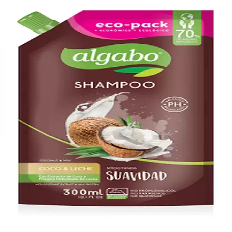 Algabo Shampoo Suavidad Coco y Leche Repuesto x 300 ml