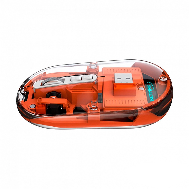 Mouse Netmak Optimize M670 Inalambrico Transparente Naranja 2.4GHZ BT 5.0 Art.NM-M670-O