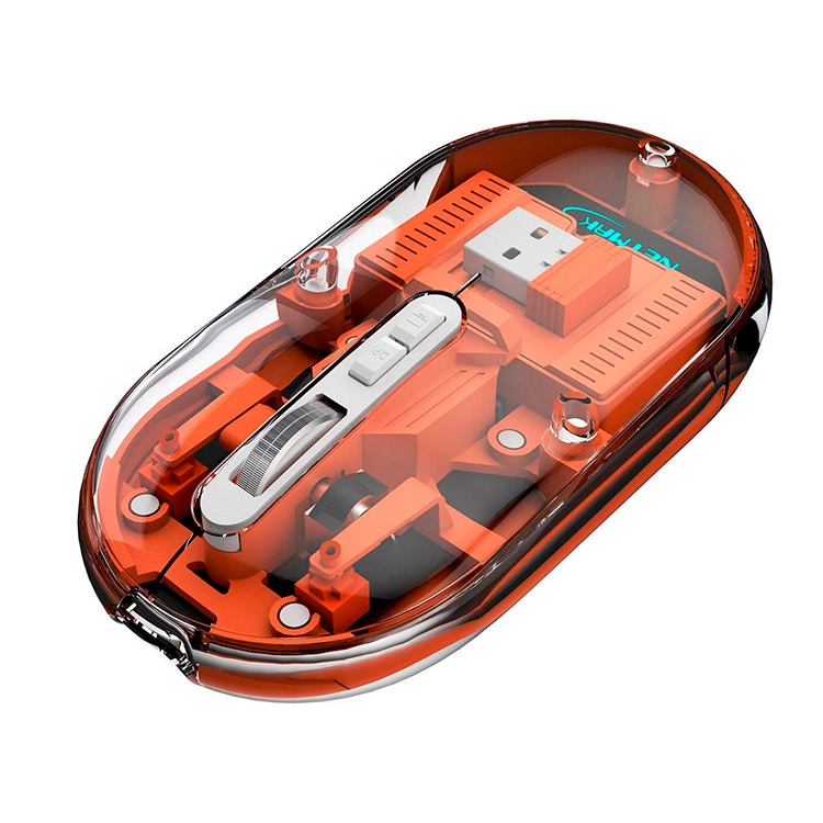 Mouse Netmak Optimize M670 Inalambrico Transparente Naranja 2.4GHZ BT 5.0 Art.NM-M670-O