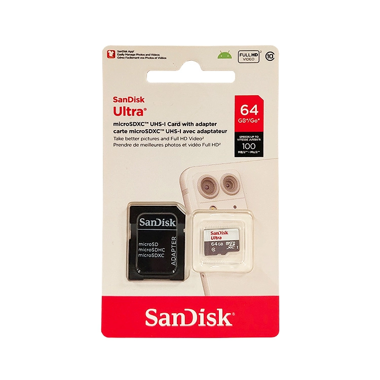 Tarjeta Micro SDHC Sandisk 64Gb Con Adapatador Ultra Clase 100MB-s Art.SDQUNR-064G-GN3MA