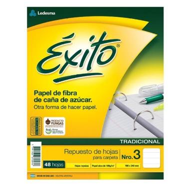 Repuesto Escolar de Carpeta Exito N°3 Ecologico 48 Hojas Rayado Con Margen Reforzado ART.100889