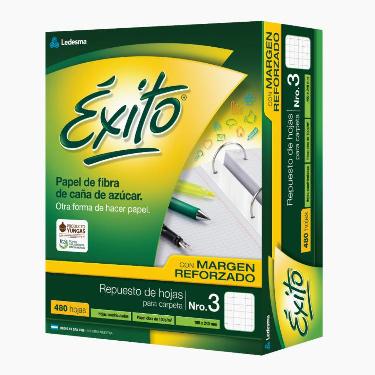 Repuesto Escolar de Carpeta Exito N°3 Ecologico 480 Hojas Cuadriculado Con Margen Reforzado ART.100898
