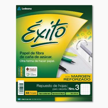 Repuesto Escolar de Carpeta Exito N°3 Ecologico 48 Hojas Cuadriculado Con Margen Reforzado ART.100896
