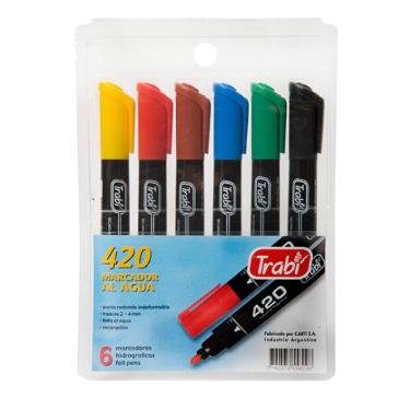 Marcador Trabi 420 Blister X 6 Colores Fluo Surtidos Punta Redonda Art.TR11517