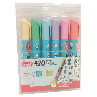 Marcador Trabi 420 Blister X 6 Colores Pasteles Punta Redonda Art.TR1518
