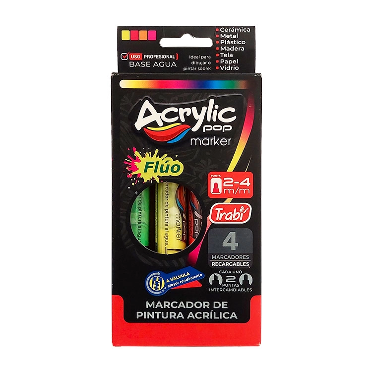 Marcador Acrilico Trabi Acrylic Pop Blister x 4 Fluo 2-4 mm Art.TR34089