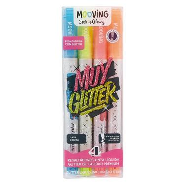 Marcador Resaltador Mooving Pwr Glitter x4 ART.3051604