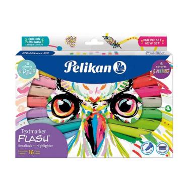 Set Marcador Resaltador Pelikan Textmarker Flash x 16 Buho 10 Pastel + 6 Neón) ART.LQ41900500