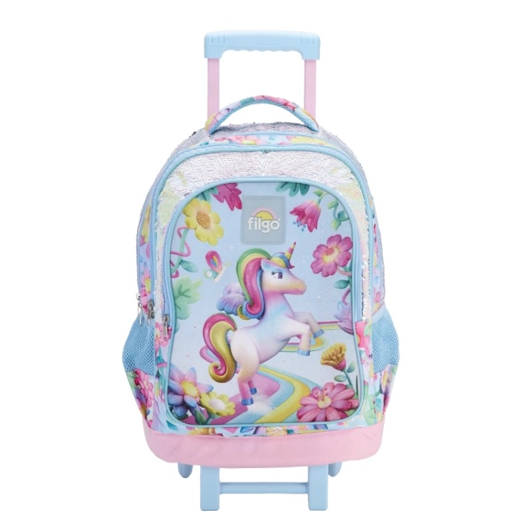 Mochila Escolar Filgo 2025 Unicornio 3D 18" Con Carro Art.M025-T3D-010