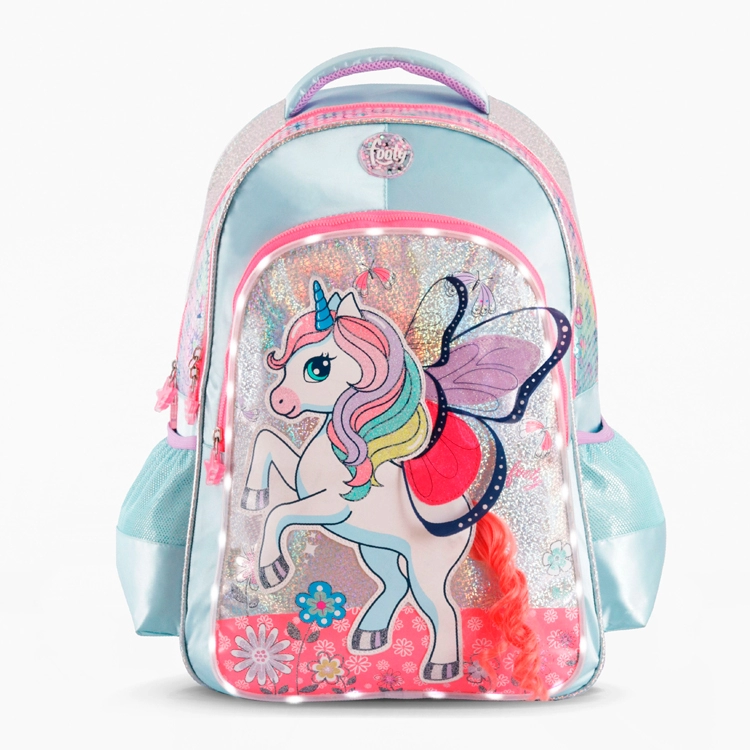 Mochila Escolar Footy 2025 Unicorn Wings Verde 18" con Luz Led Art.F6343