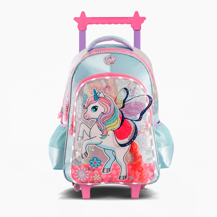 Mochila Escolar Footy 2025 Unicorn Wings Verde 18" con Luz Led y Con Carro Art.F6341