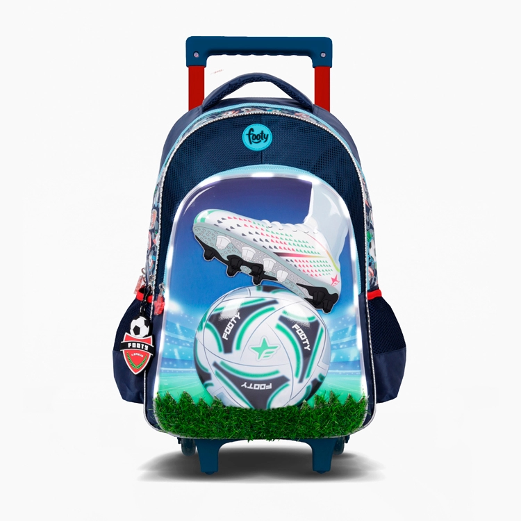 Mochila Escolar Footy 2025 Champions League Azul 18" con Luz Led y Con Carro Art.F5361