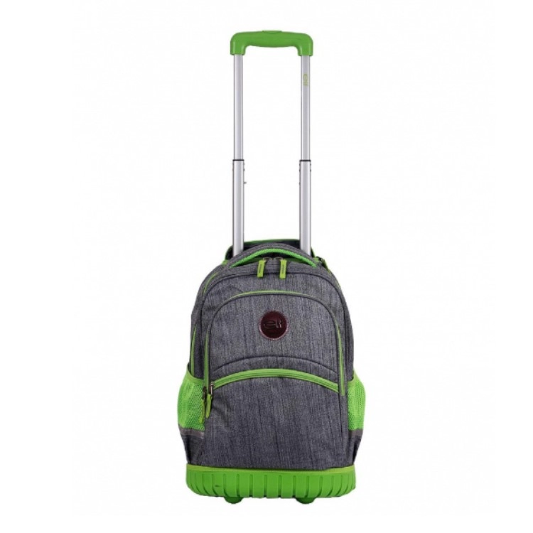 Mochila Escolar Elf 2025 1 Division Gris Verde Manzana con Carro Art.I6448B