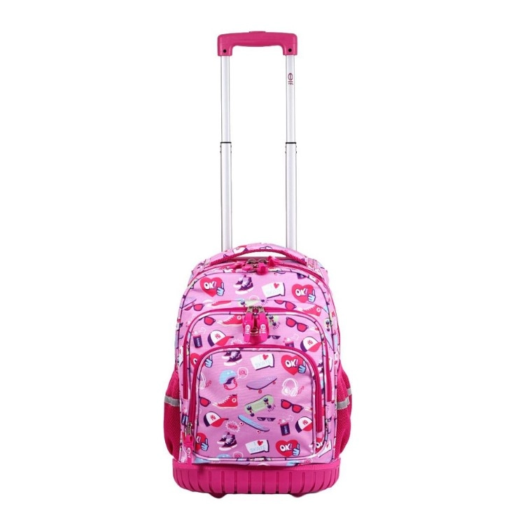 Mochila Escolar Elf 2025 2 Divisiones Rosa Grafiti Con Carro Art.I6455A