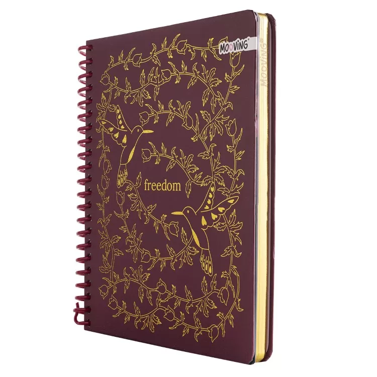 Cuaderno con Espiral Mooving Premium 1-2 Oficio Boho Bordo 96 Hojas Rayado Art.1231269