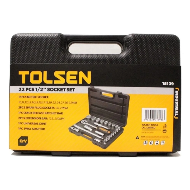 Juego de Bocallaves con Accesorios TOLSEN 15139 1/2 - 22 Piezas