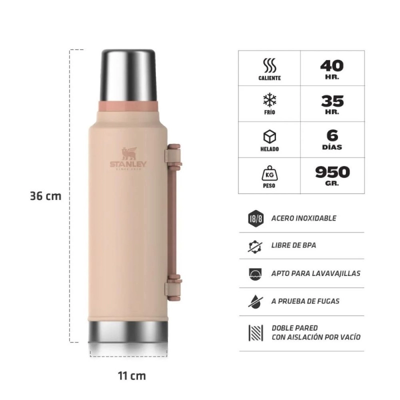 Termo STANLEY Clasico XL Rosa 1.4 Lts Asa Plegable