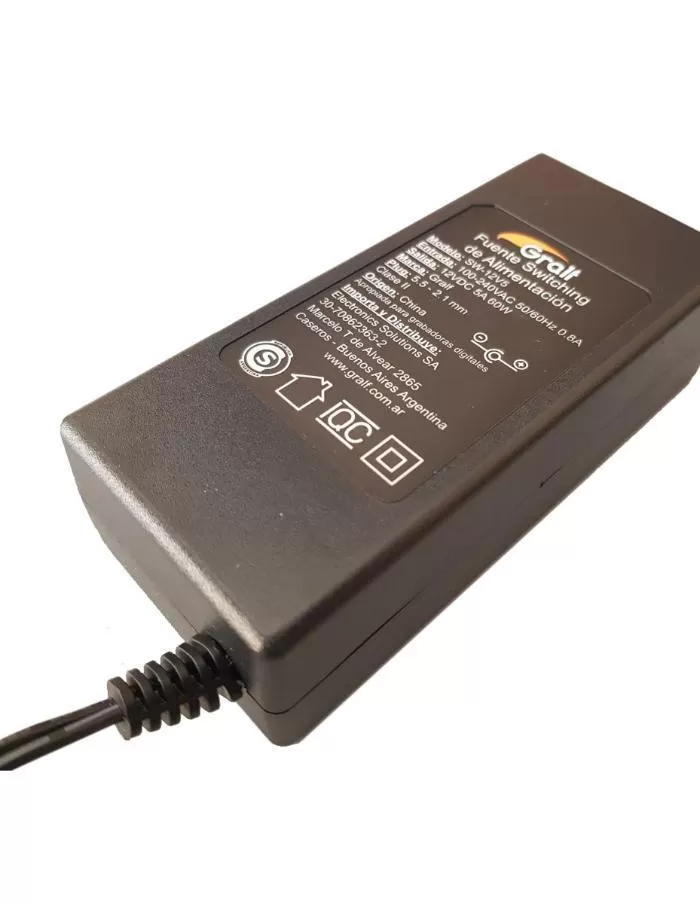 Fuente Switching 12V 5A Plug 5,5-2,1mm Gralf