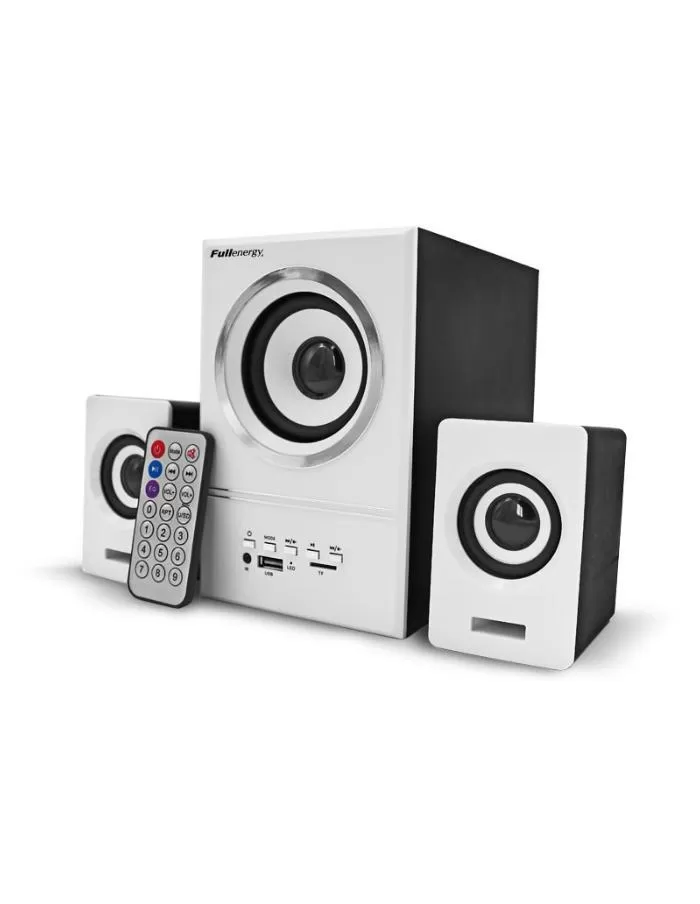 Juego de Parlantes Multimedia 2.1 USB con control remoto Full Energy blancos