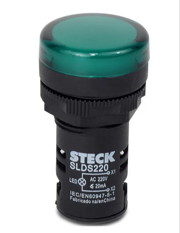 Señalizador LED Ojo De Buey 220V 22mm Para Panel Steck Verde