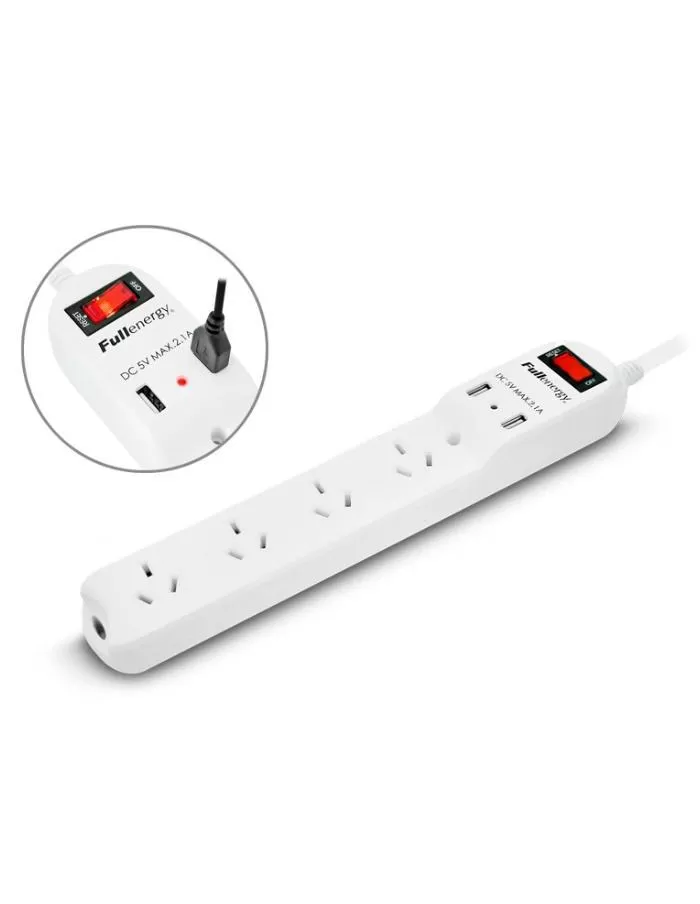 Prolongador/Zapatilla 4 tomacorrientes + 2 tomas USB 2.1 1,5m Full Energy