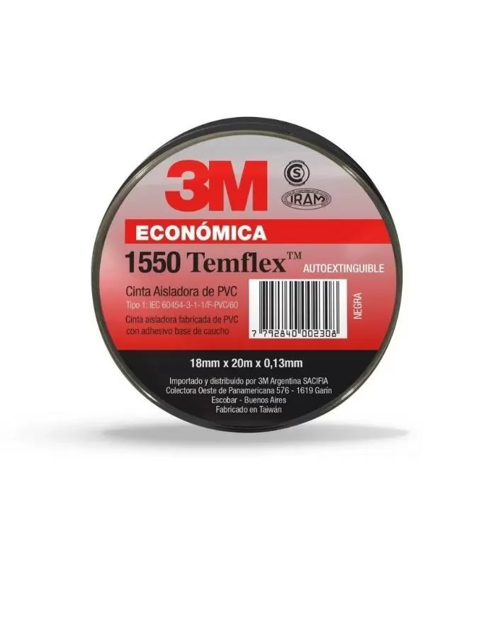 Cinta Aisladora 3M Temflex 1550 20m negra