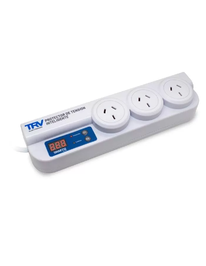 Protector de tensión 3 tomas 10A con voltímetro TRV Smart 10 Plus