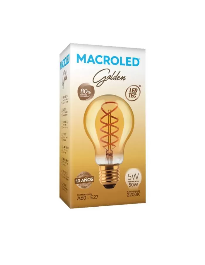 Bulbo filamento LED Golden A60 5W E27 Macroled