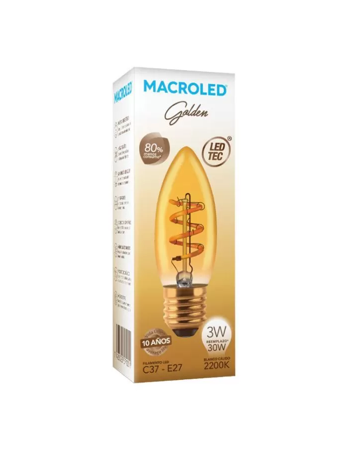 Bulbo filamento LED Golden C37 Vela 3W E27 Macroled 