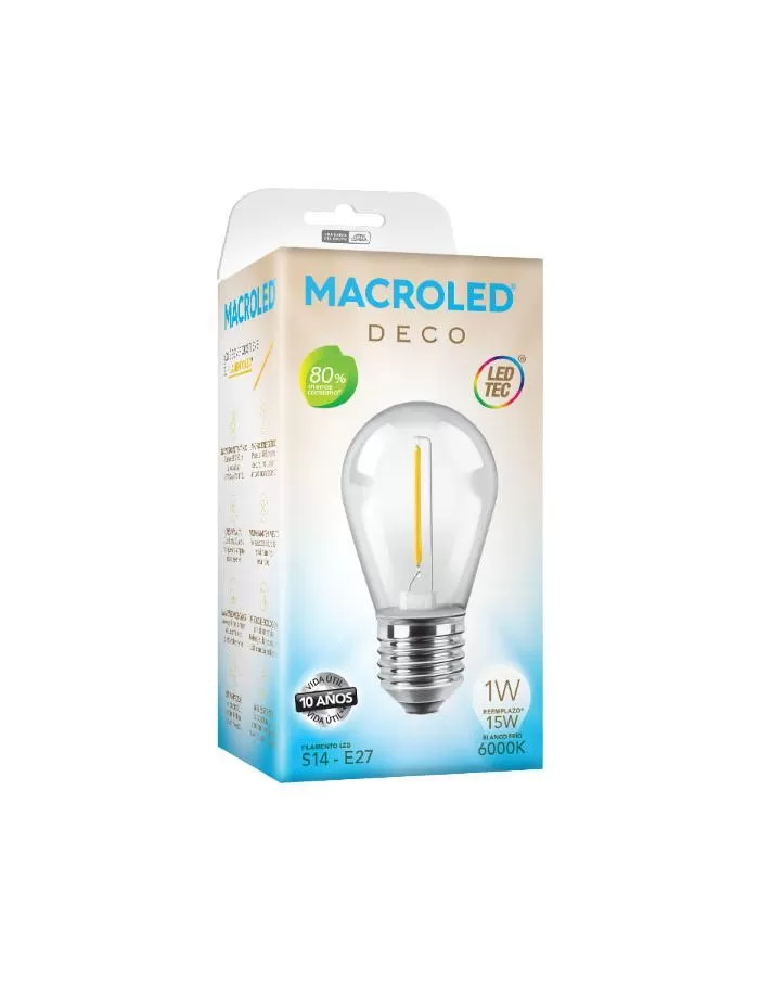 Bulbo filamento LED G45 gota 1W E27 Macroled fría