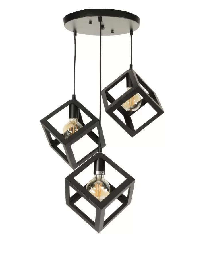 Colgante 3xE27 metálico tipo cubo Leuk Trikyvos negro 